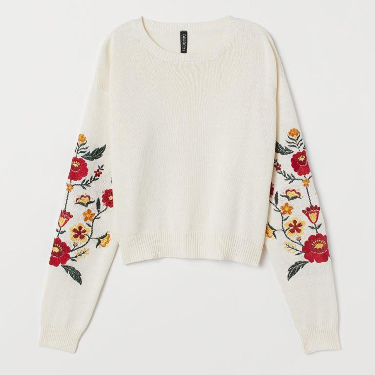 DIVIDED H&M Sweater floral embroidered... - Depop