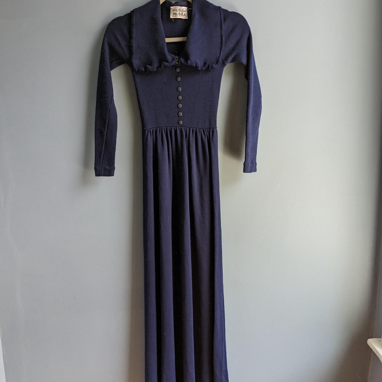 True vintage (1970s) full length navy dress. Button... - Depop
