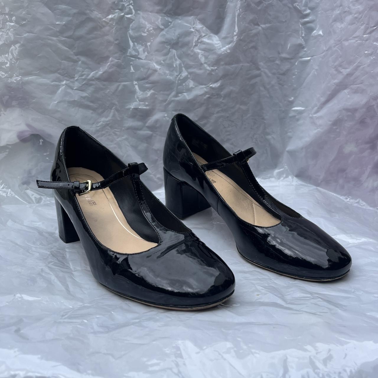 Clarks patent leather Mary Jane style block heel... - Depop