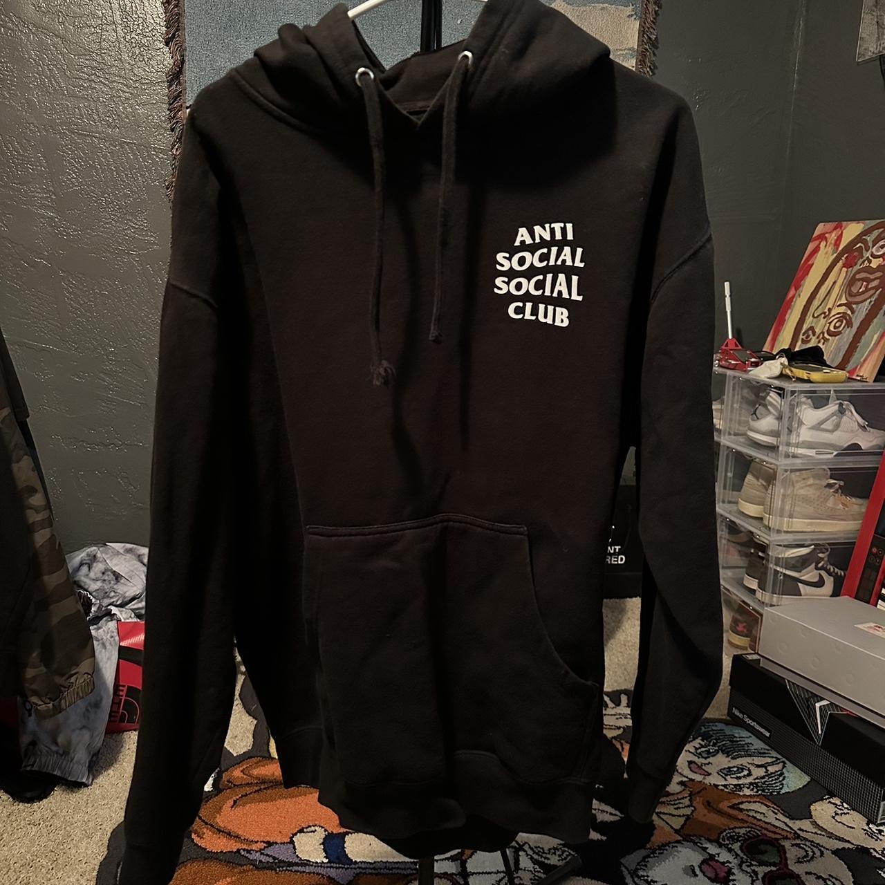 Anti Social Social Club Men's Pink and Black Hoodie Depop