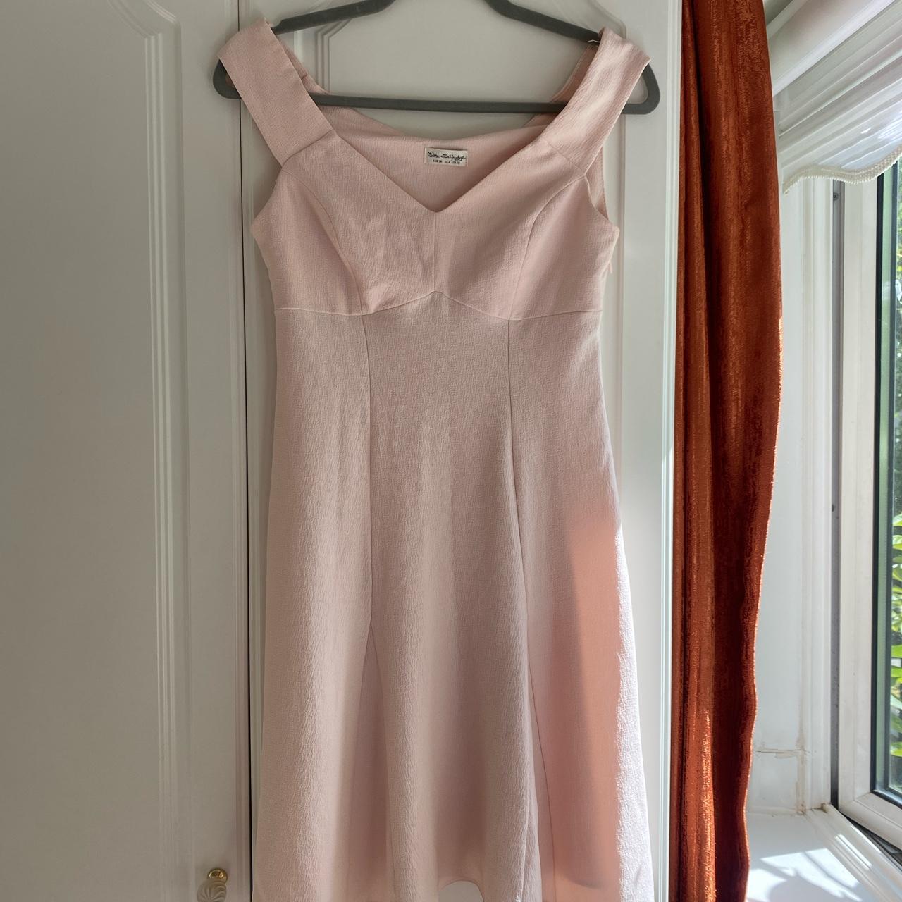 baby pink mini dress, size 10 zips along the... - Depop