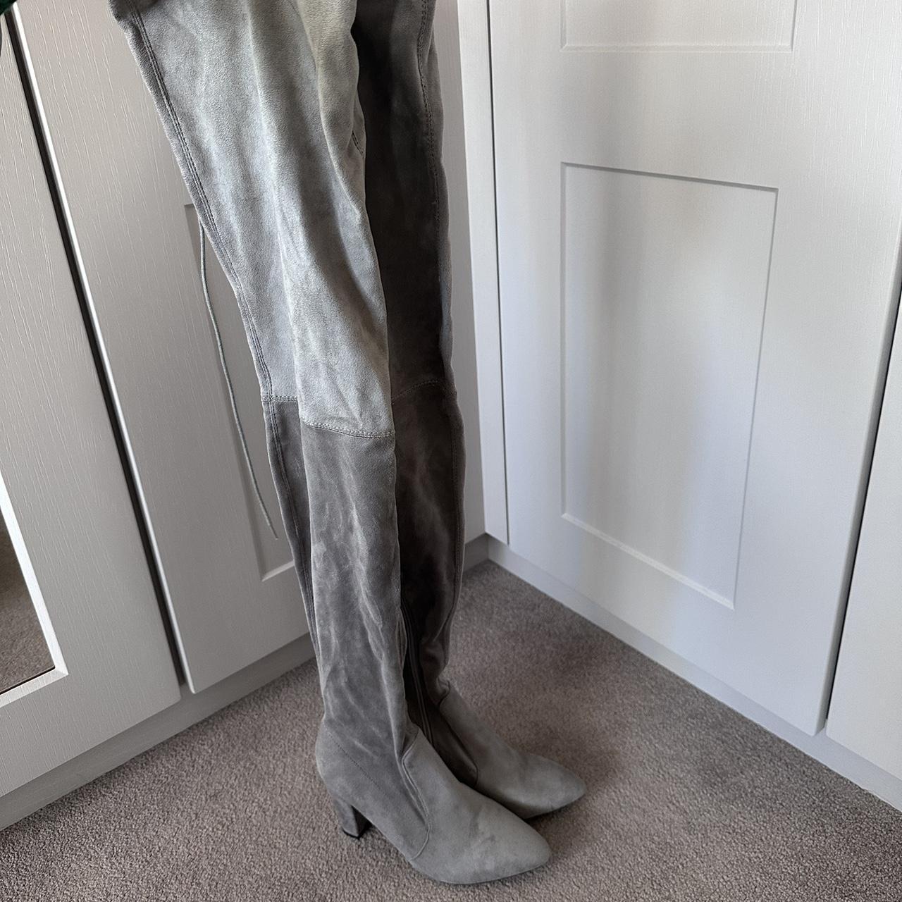 Thigh high grey suede boots Size 5 Depop