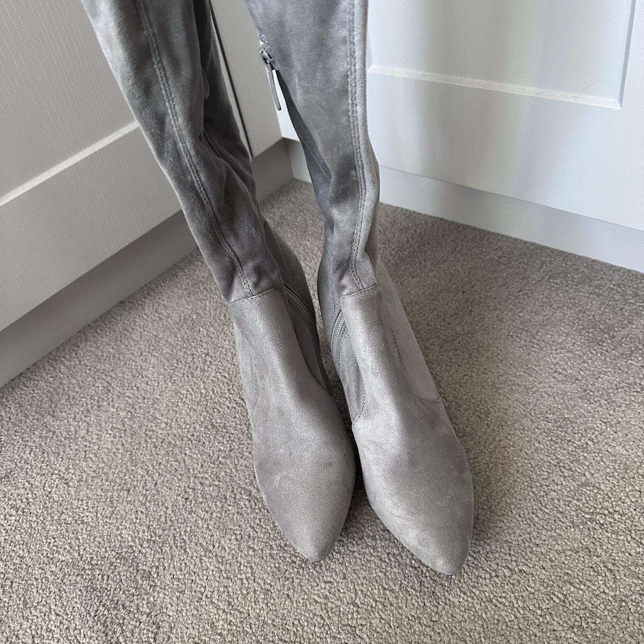 Thigh high grey suede boots Size 5 Depop