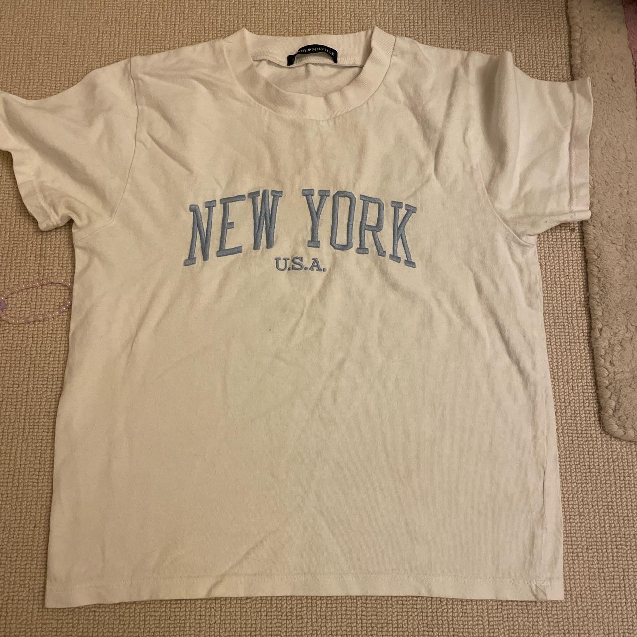 Brandy Melville Women's White and Blue T-shirt | Depop