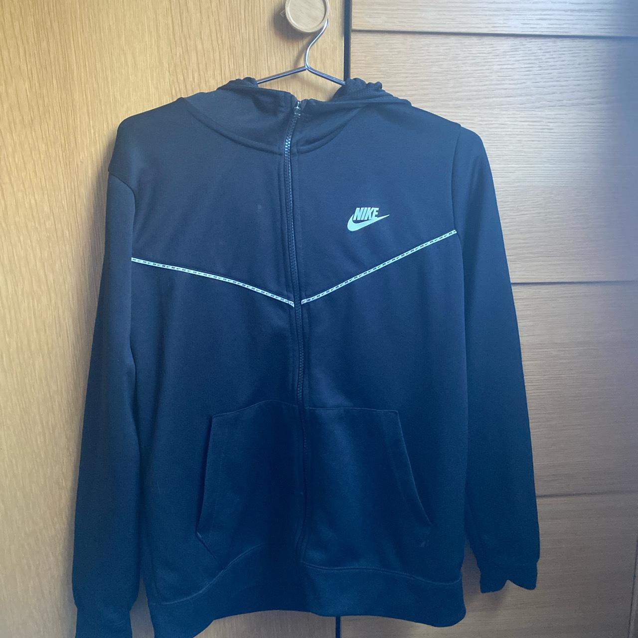 black nike zip up hoodie size kids xl but fits like... - Depop