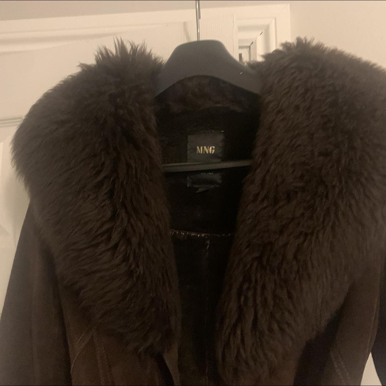 Vintage brown Swede coat with fur cuffs and neck... - Depop