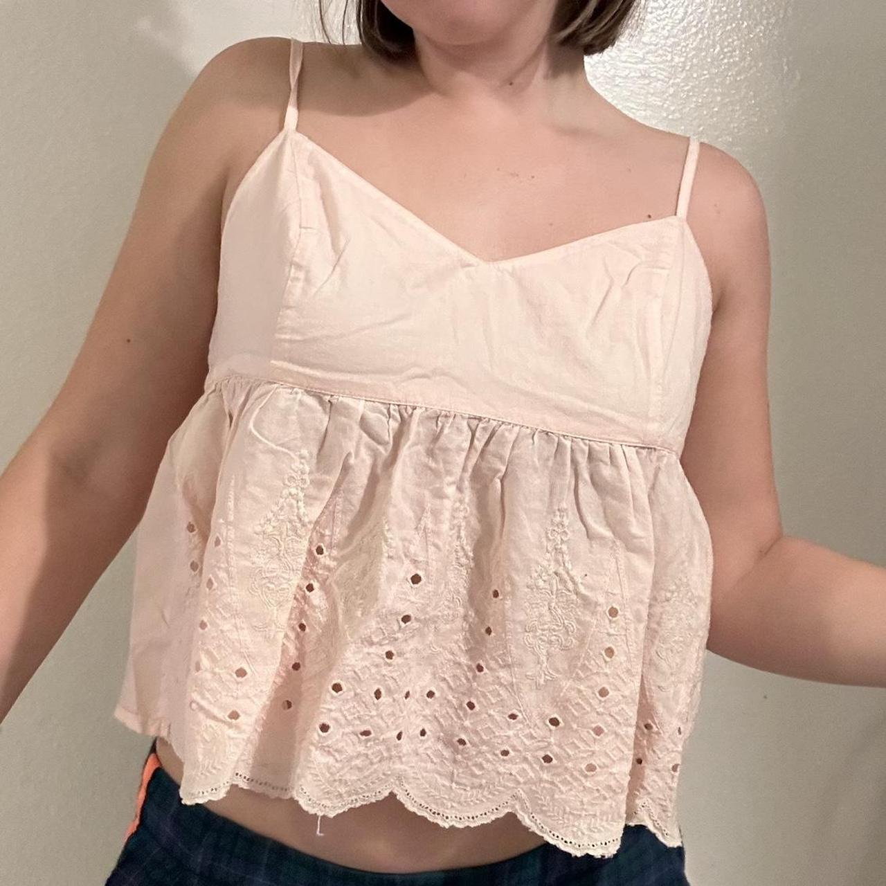 Pink Eyelet And Embroidery Tank Top Scalloped Bottom Depop 