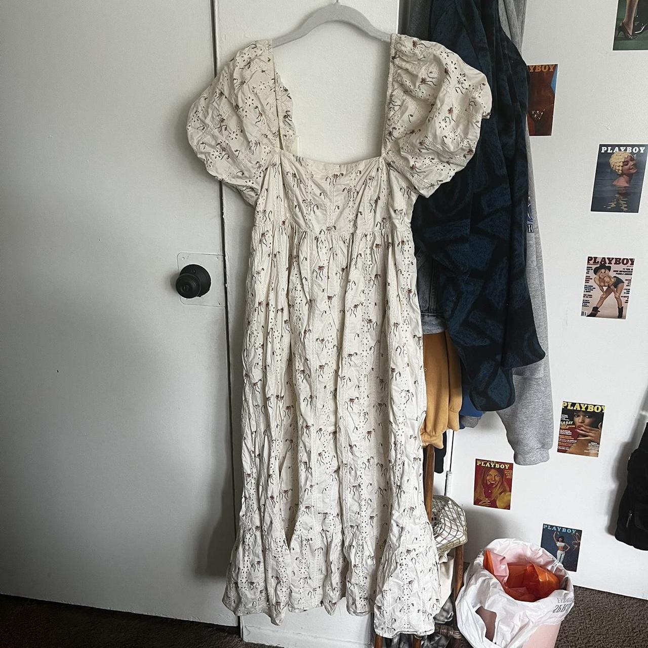 Gunne Sax Women S White And Pink Dress Depop