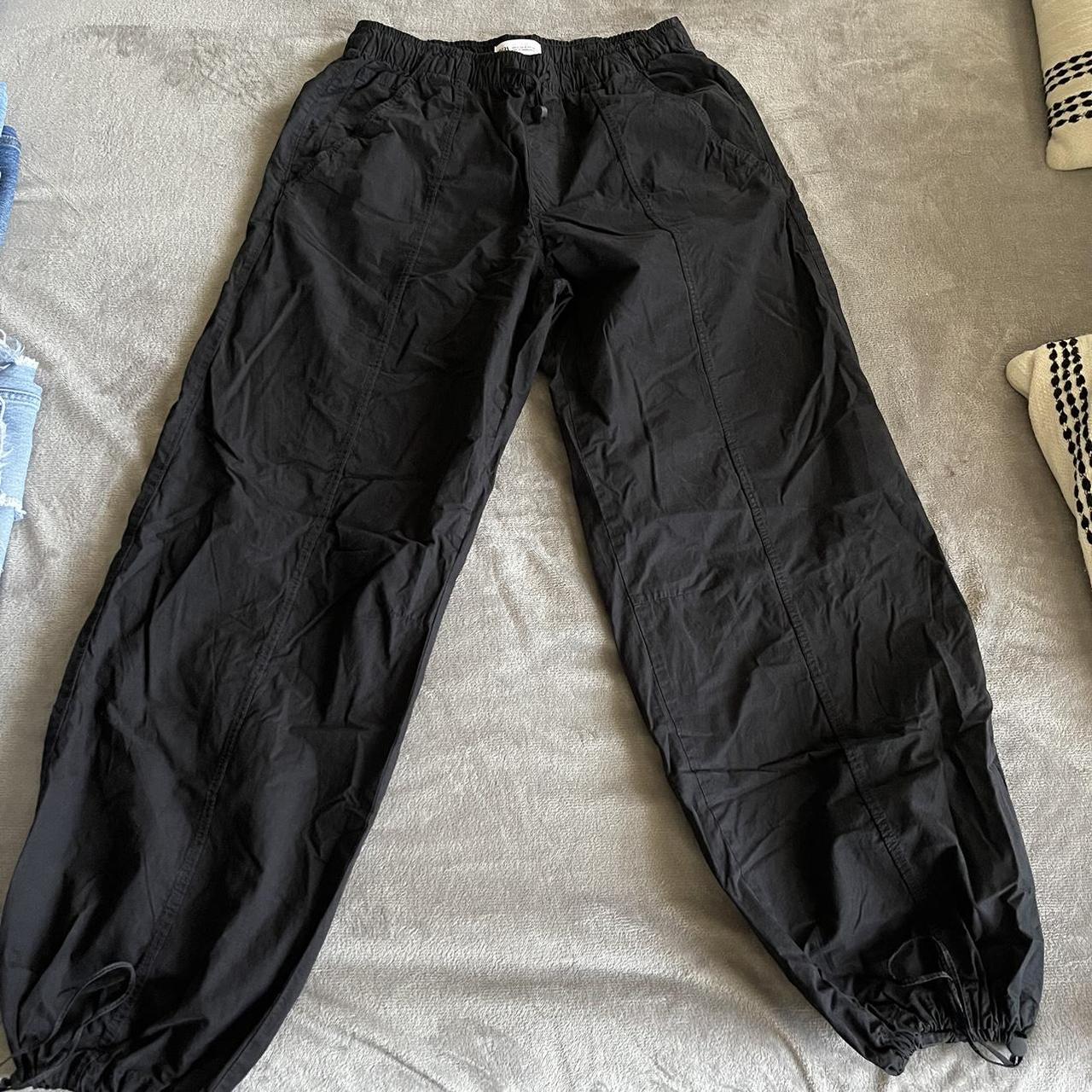 ZARA PARACHUTE PANTS black parachute pants size... - Depop