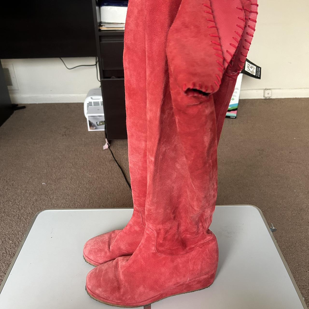 Red pink suede over the knee boots. Good condition. Depop