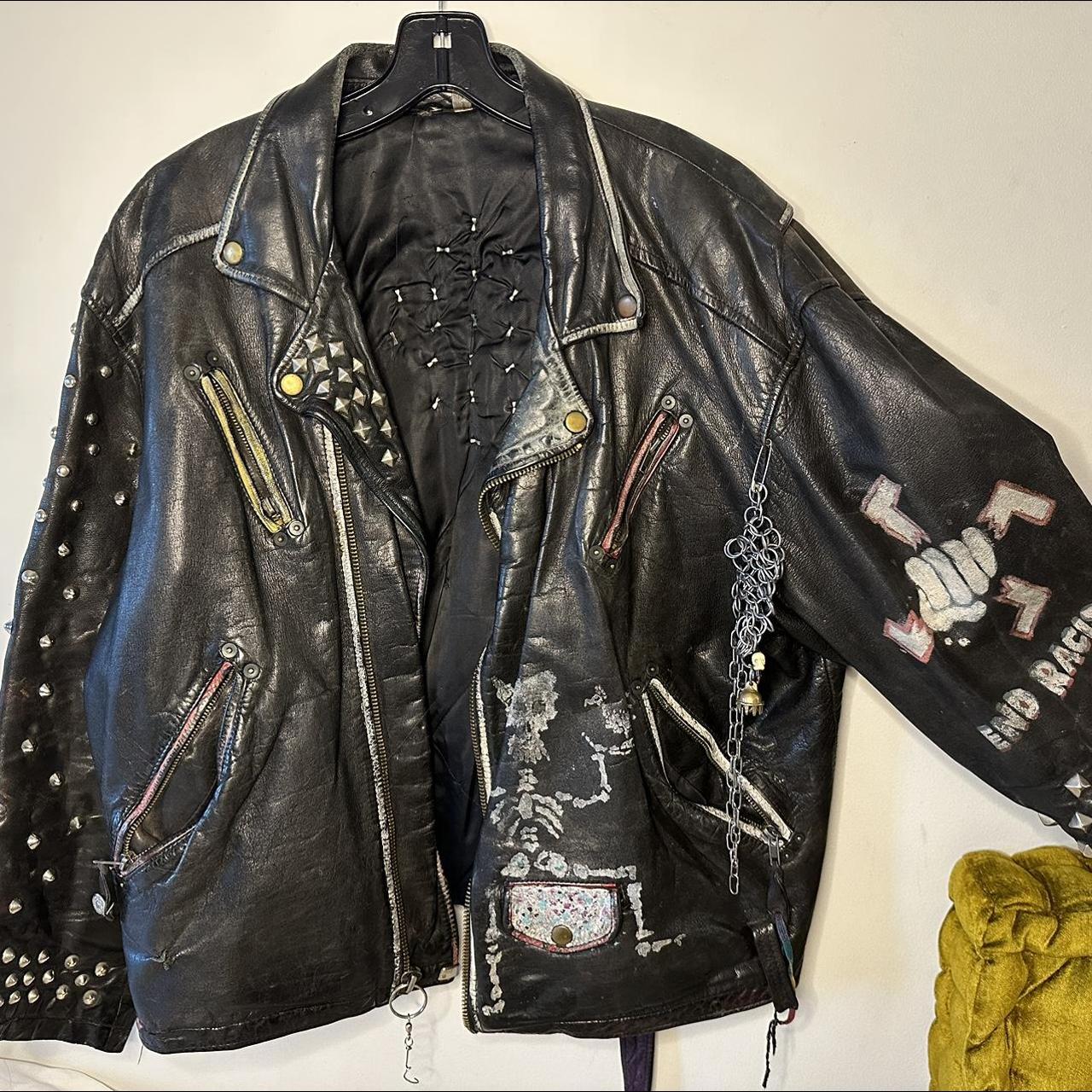 Custom Art Work Vintage Leather Jacket *one of a... - Depop