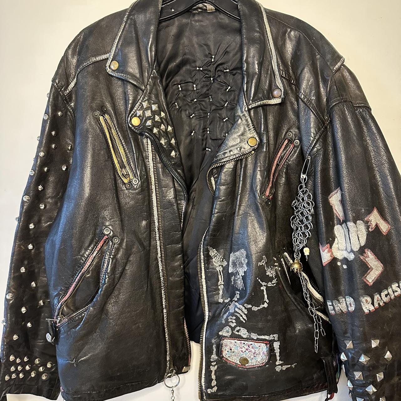 Custom Art Work Vintage Leather Jacket *one of a... - Depop