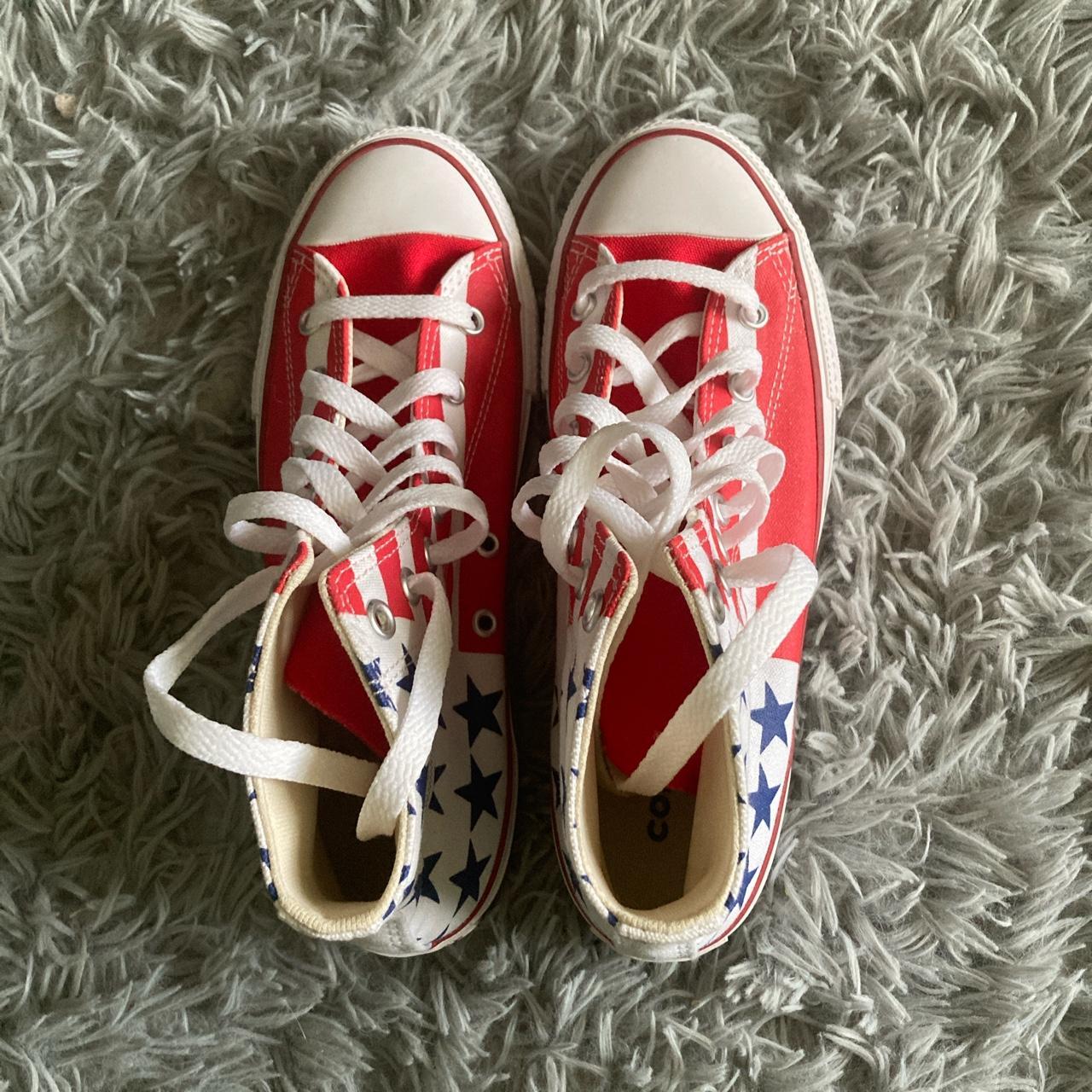 Converse Women's White and Red Trainers | Depop