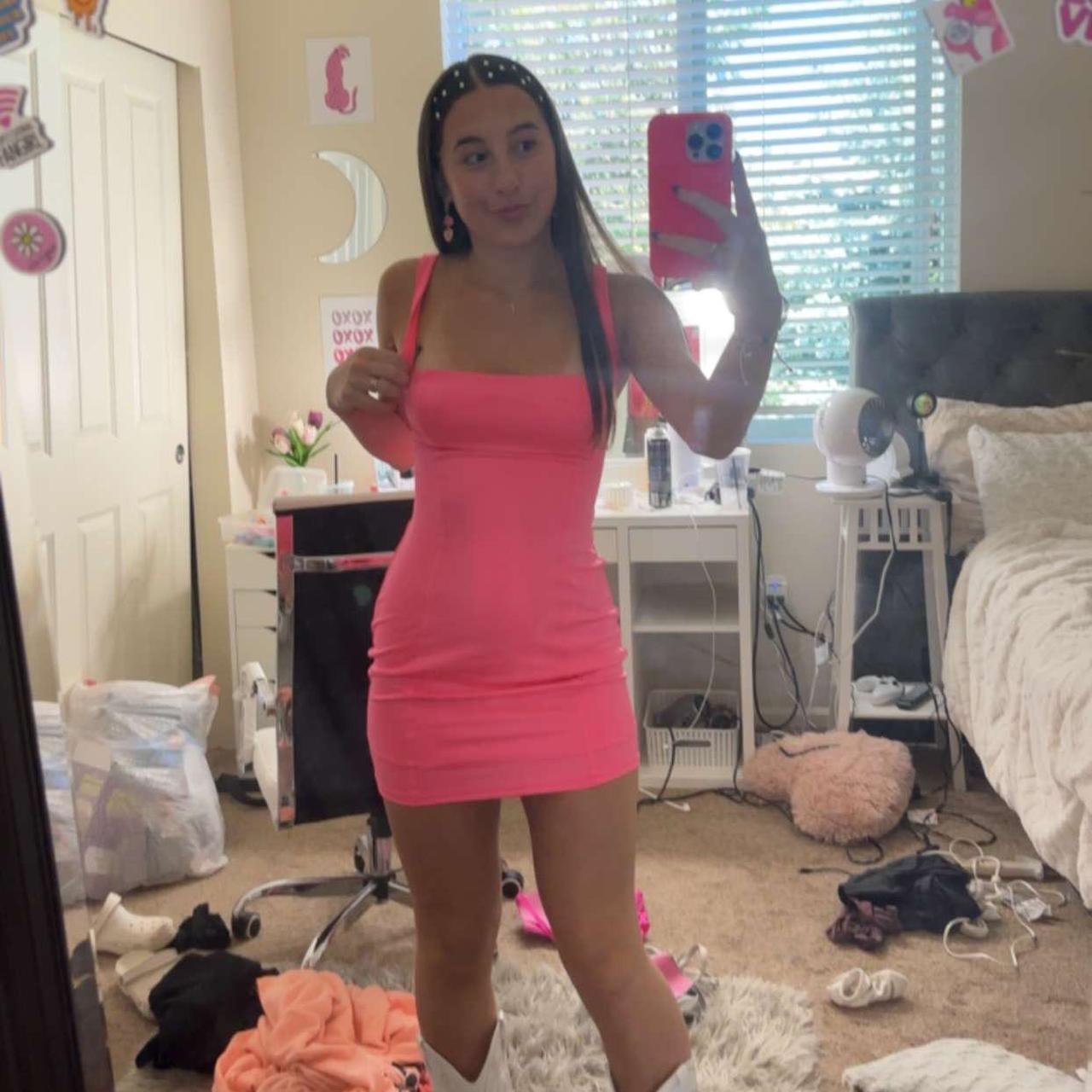 Small Lucy in sky hot pink dress - Depop