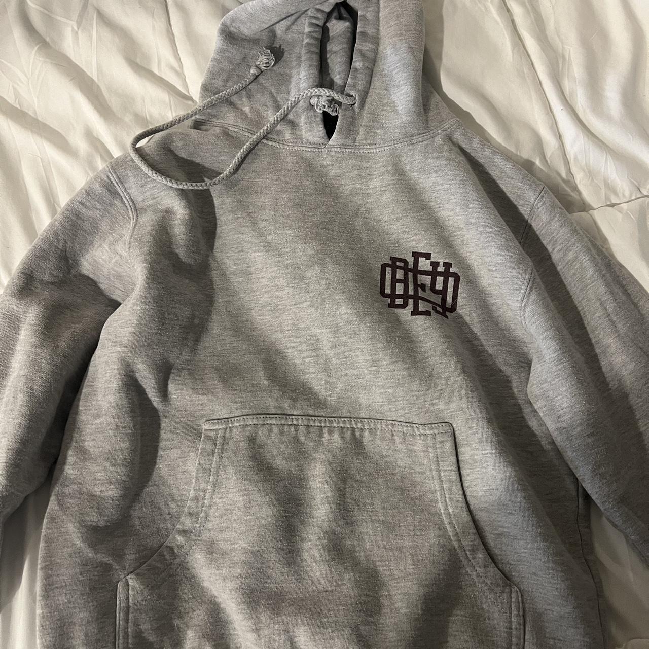 gray obey hoodie fits kinda cropped no flaws just... Depop