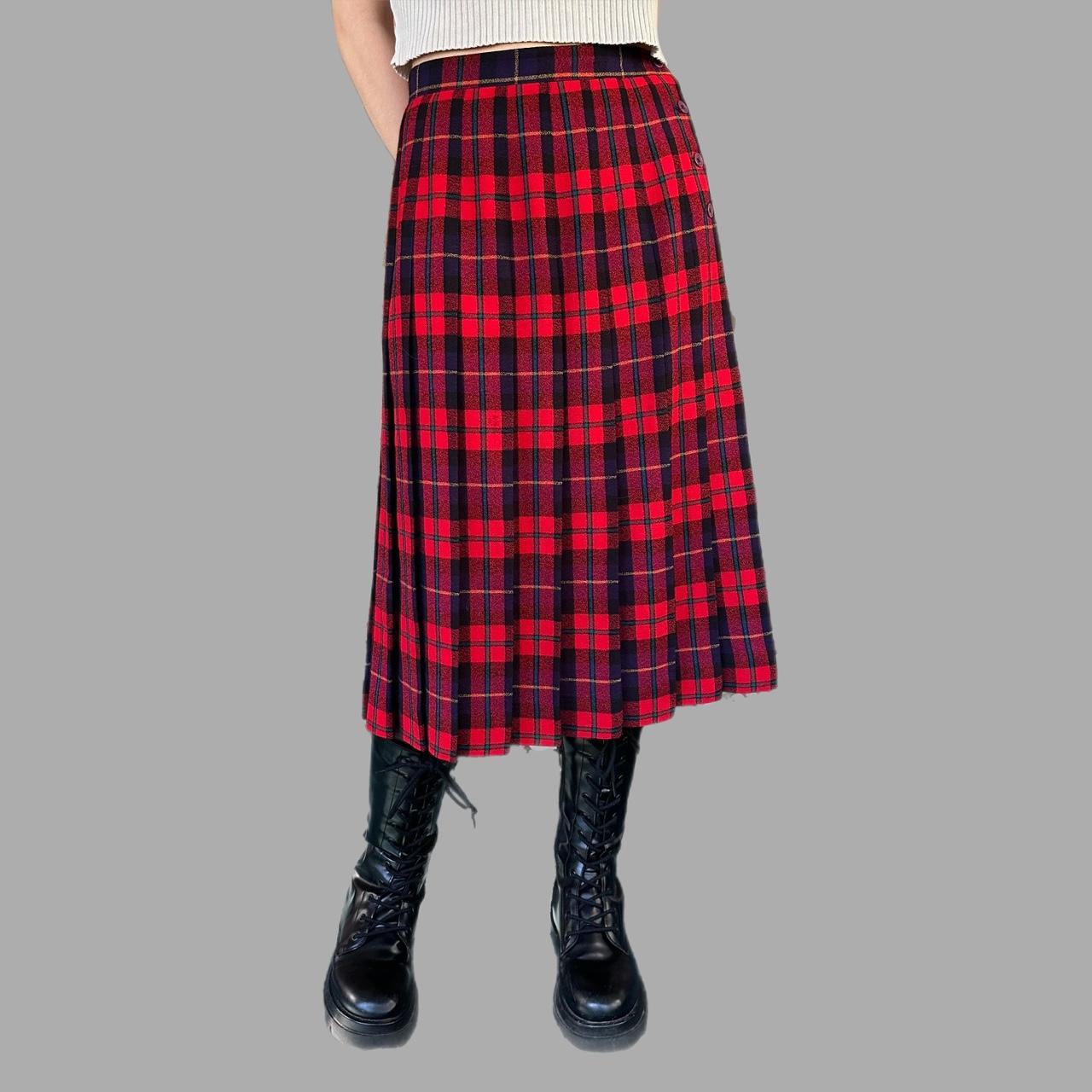 Plaid midi skirt 80s hotsell