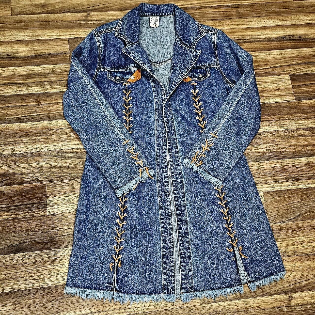 Ethyl Denim Y2K hot Western Long Jacket Suede Laces Frayed Hems