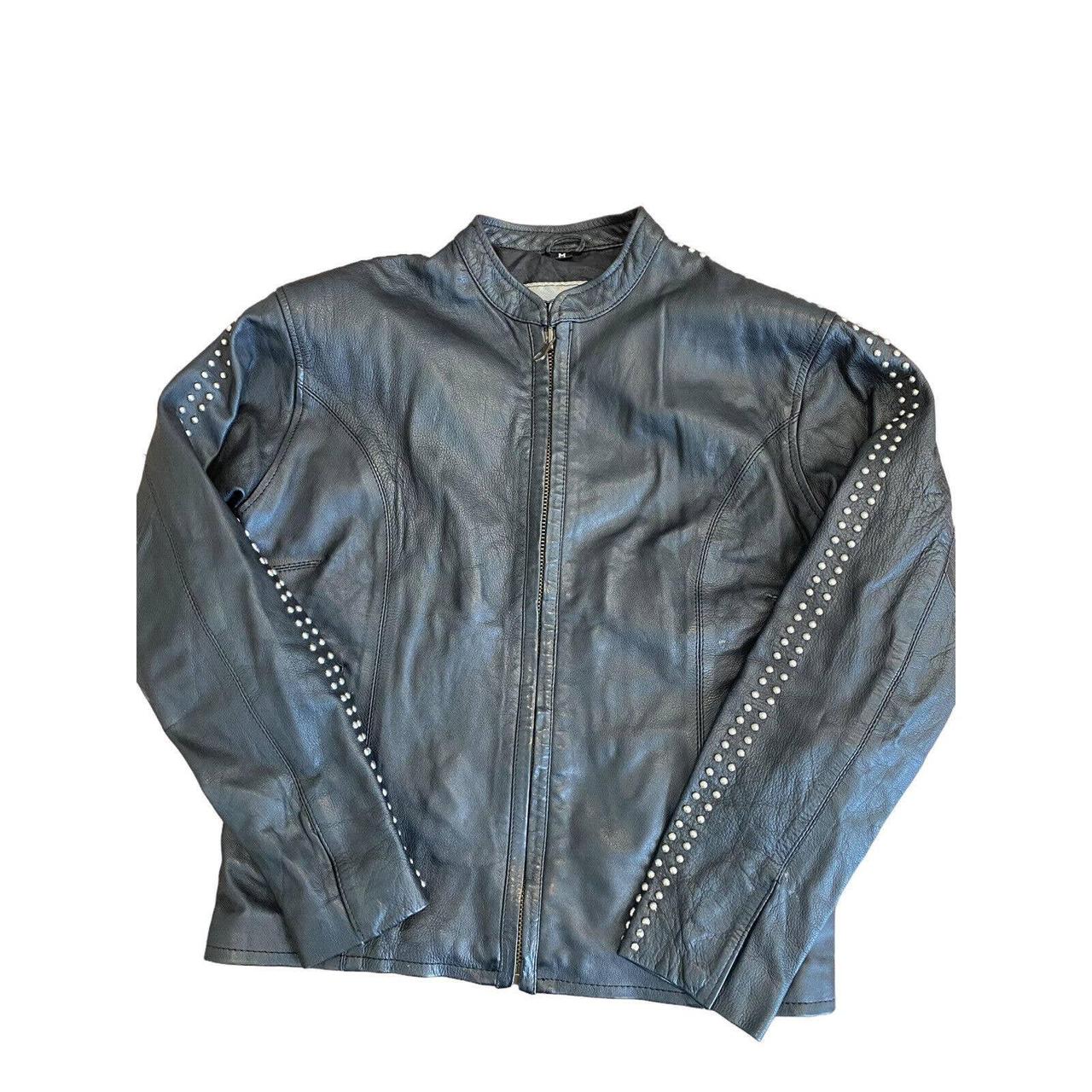 Vintage studded biker jacket black leather women’s... - Depop