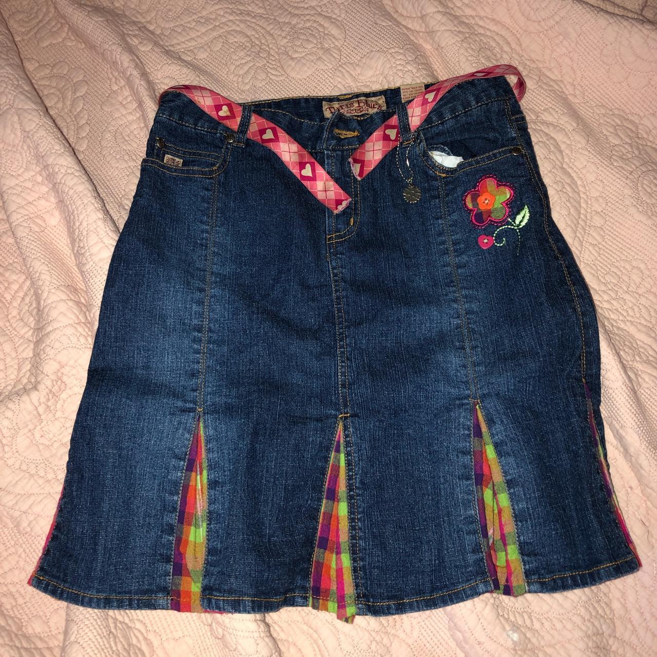 Vintage Y2k 90s Denim Midi Pleated Skirt. Kidcore... - Depop