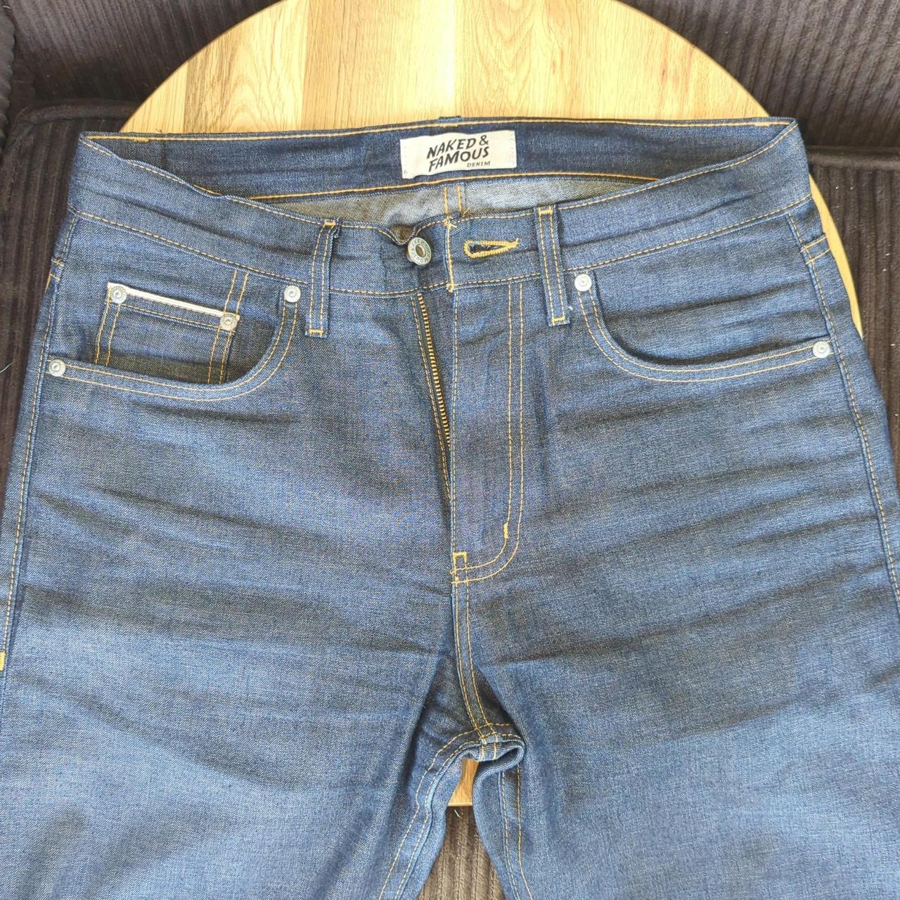 Naked & Famous Denim Men's Blue and Navy Jeans | Depop