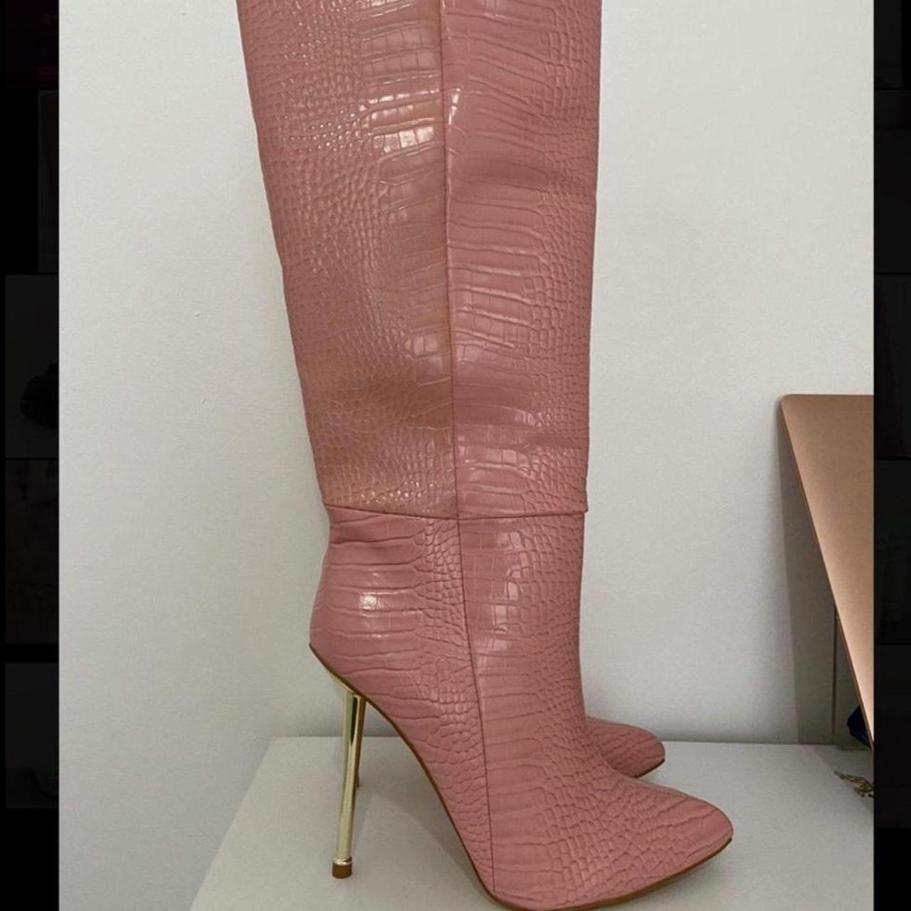 EGO pink croc boots with gold metal heel, Comes