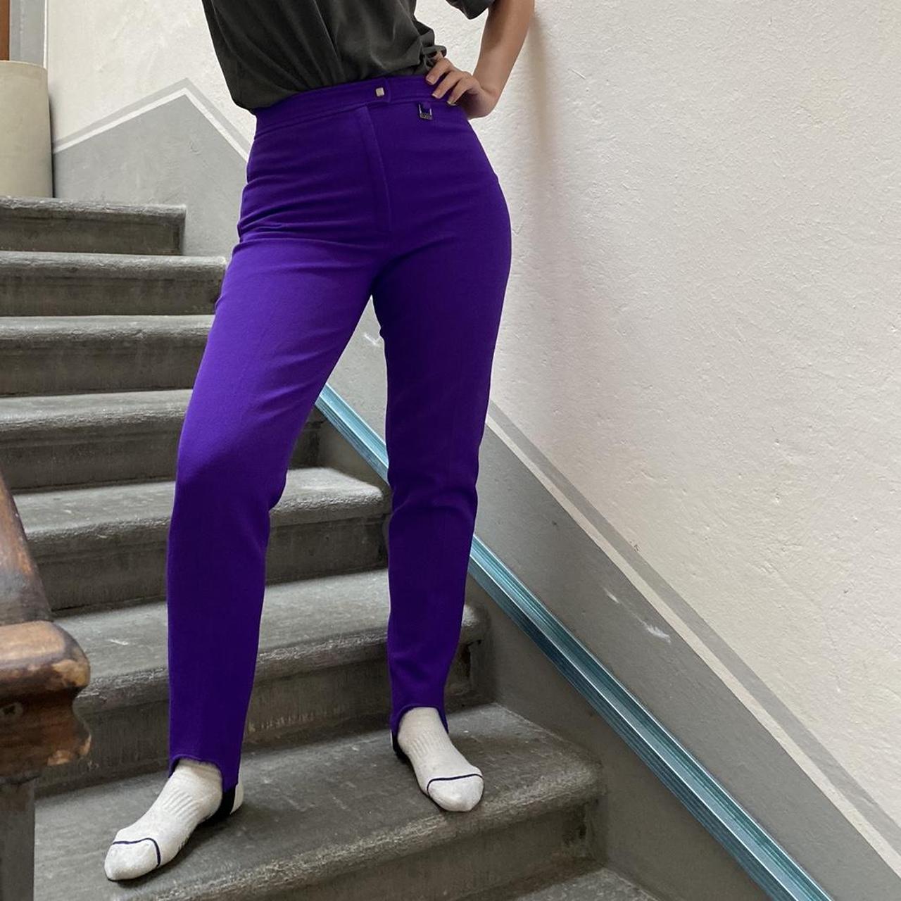 Designer Vintage purple ski pants with stirrups by... Depop