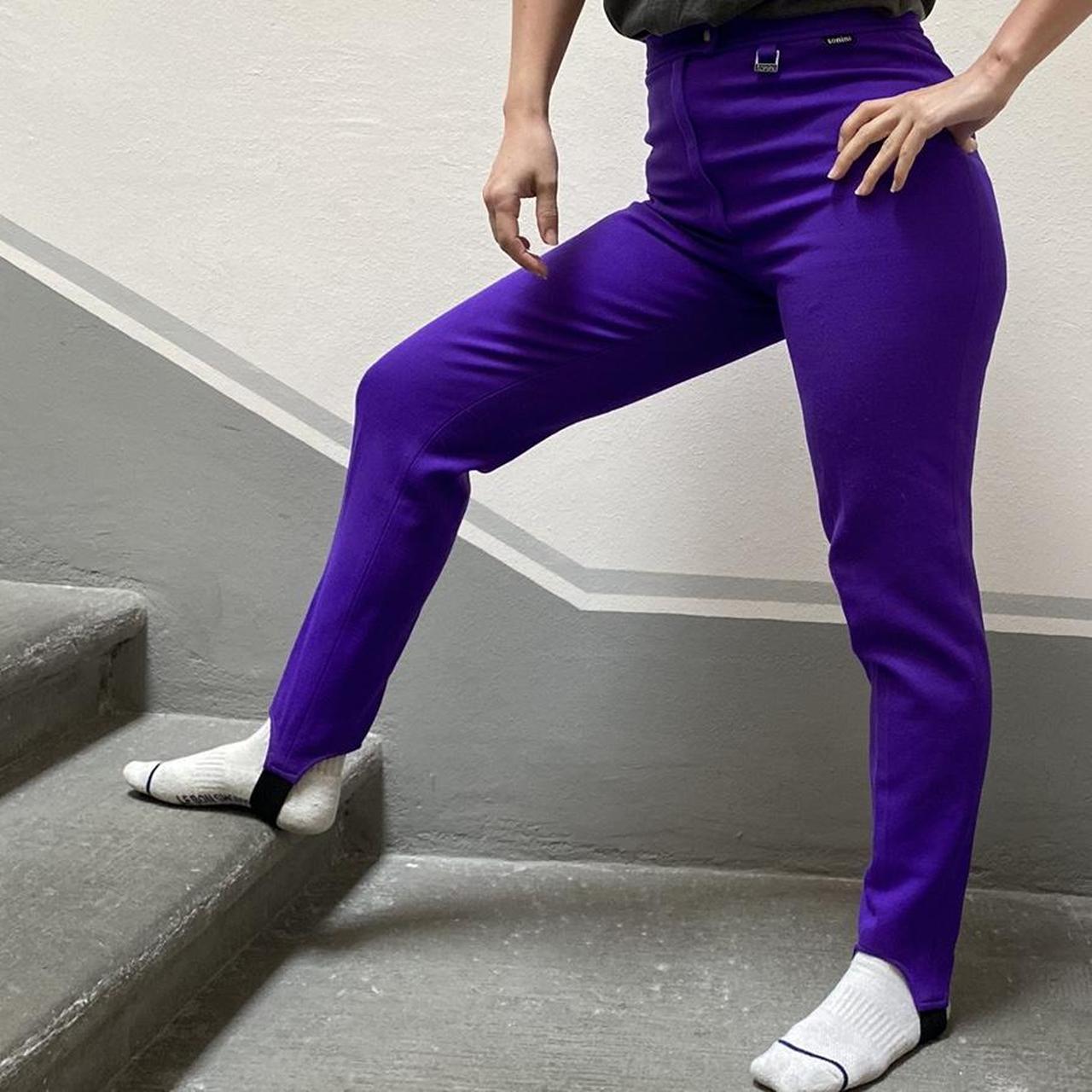 Designer Vintage purple ski pants with stirrups by... Depop
