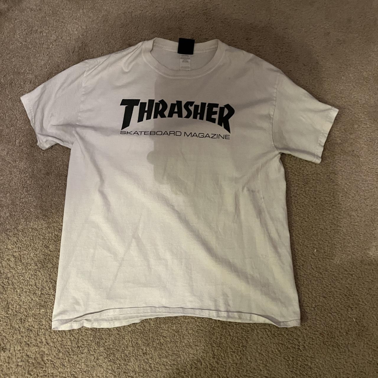 old plain white and black thrasher t no flaws size... - Depop