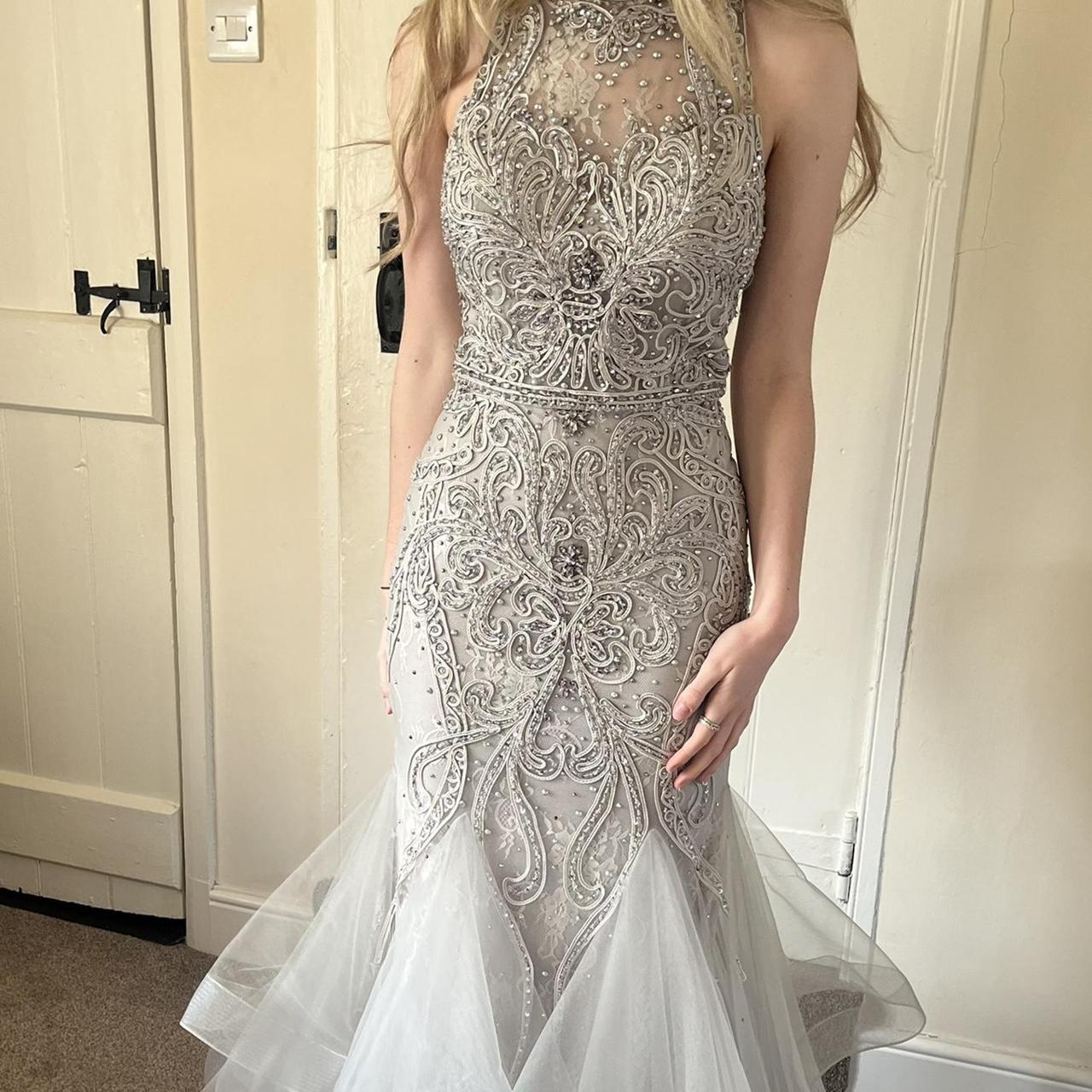 Women's Grey and White Dress Depop