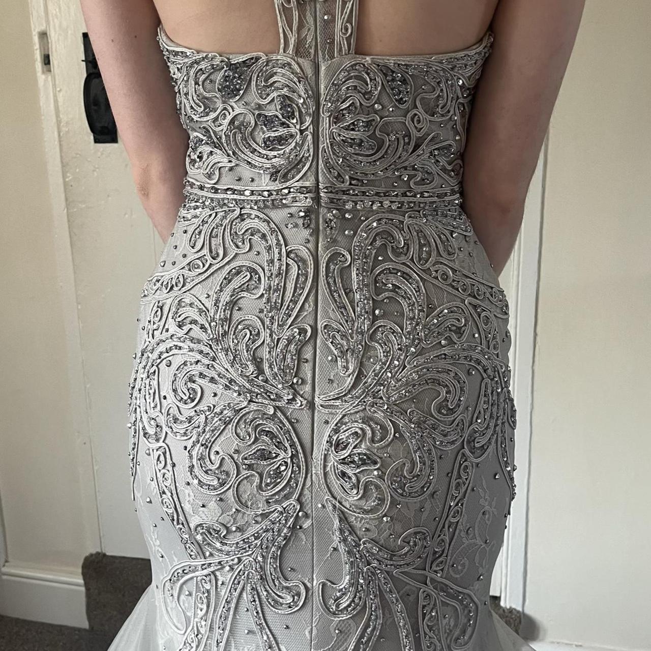 Women's Grey and White Dress Depop