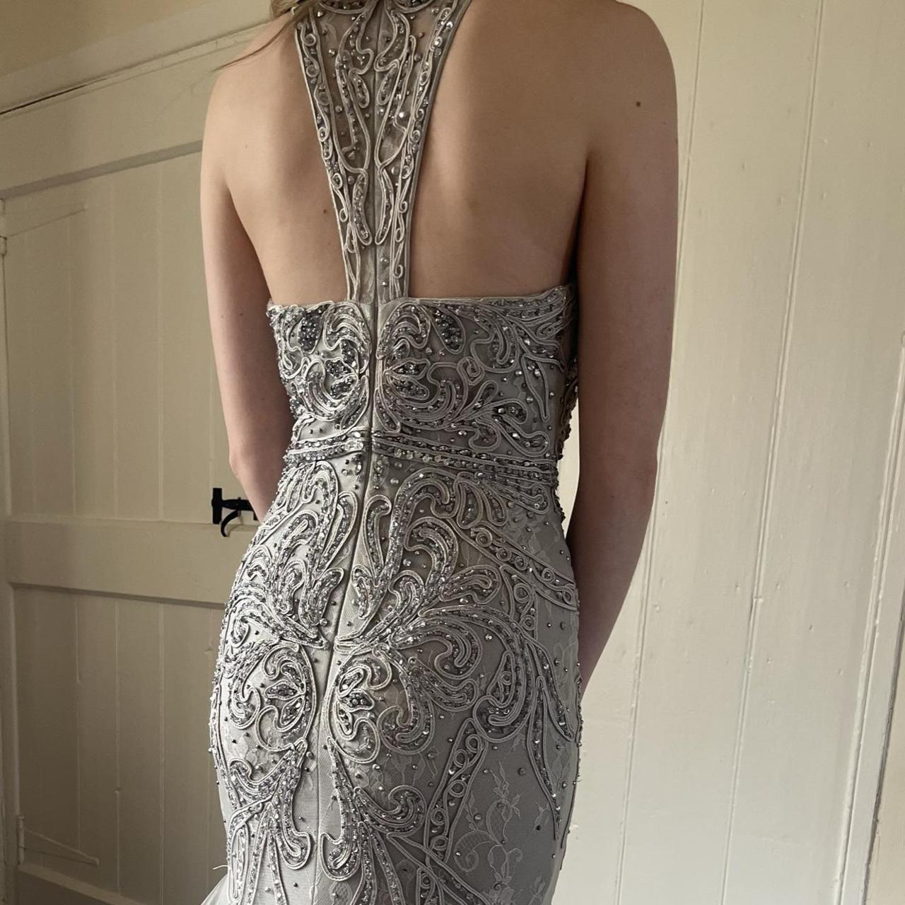 Women's Grey and White Dress Depop