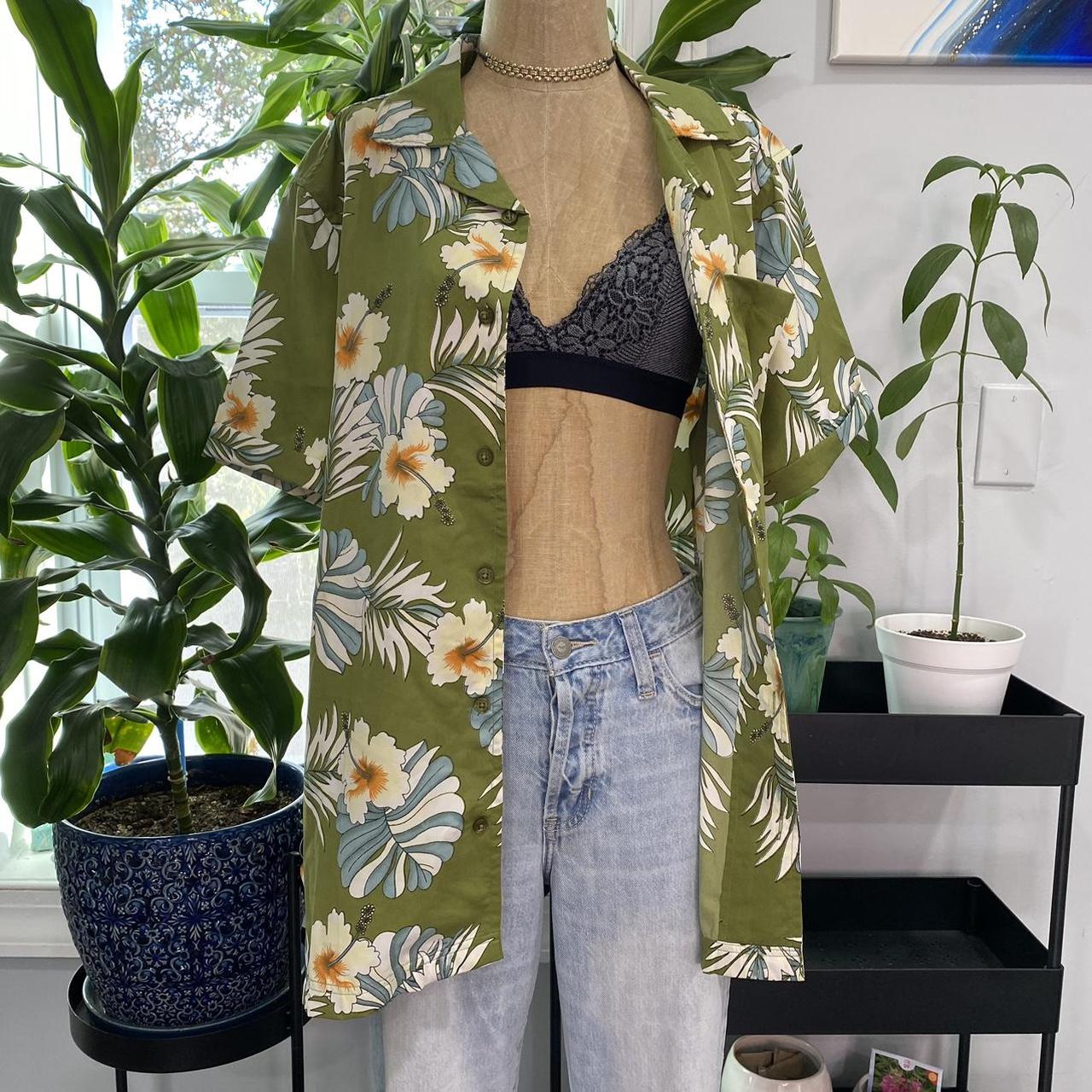 Lime green white orange button up collared shirt... Depop