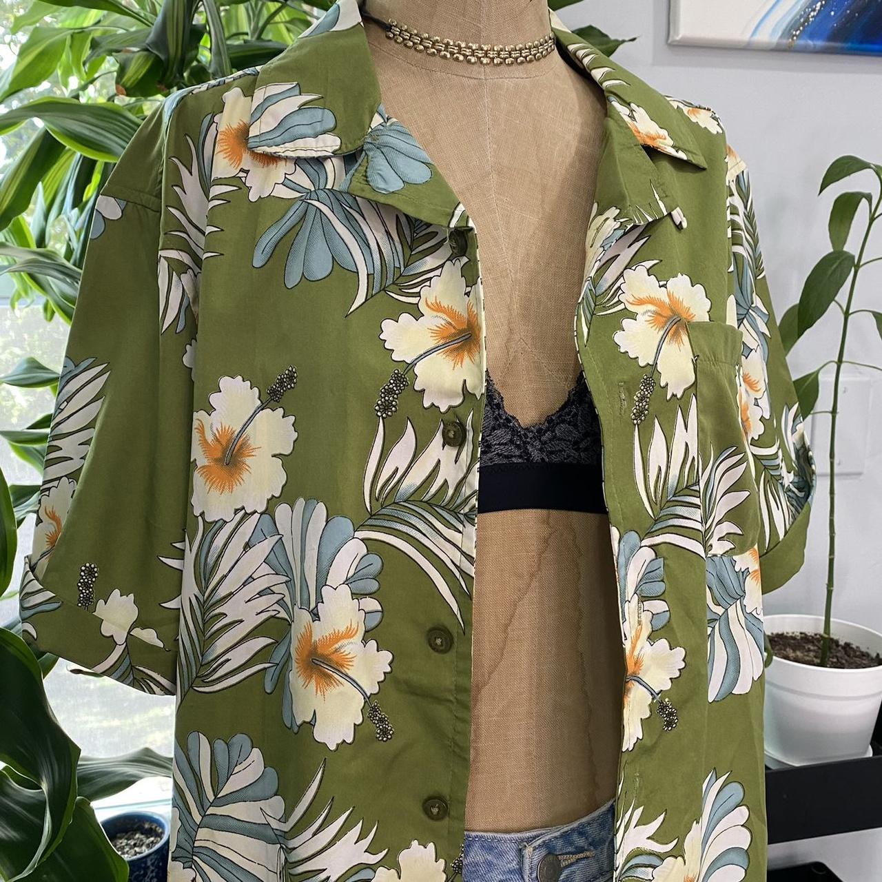 Lime green white orange button up collared shirt... Depop