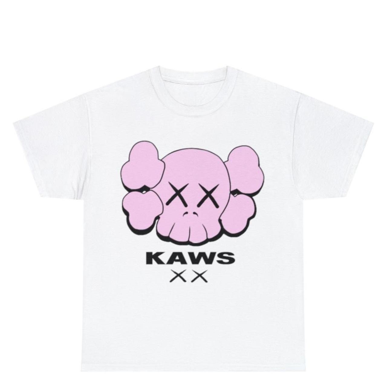 Kaws Women's Pink and White T-shirt