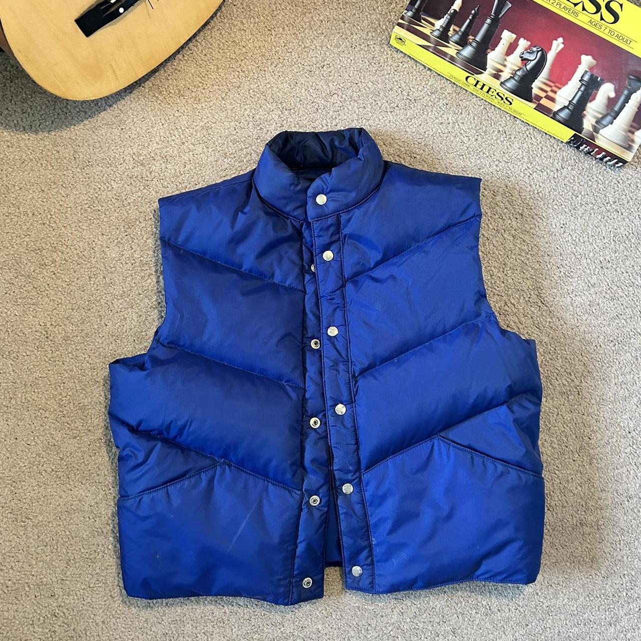 Vintage Blue Down Feather Vest. Comfortable, High... - Depop