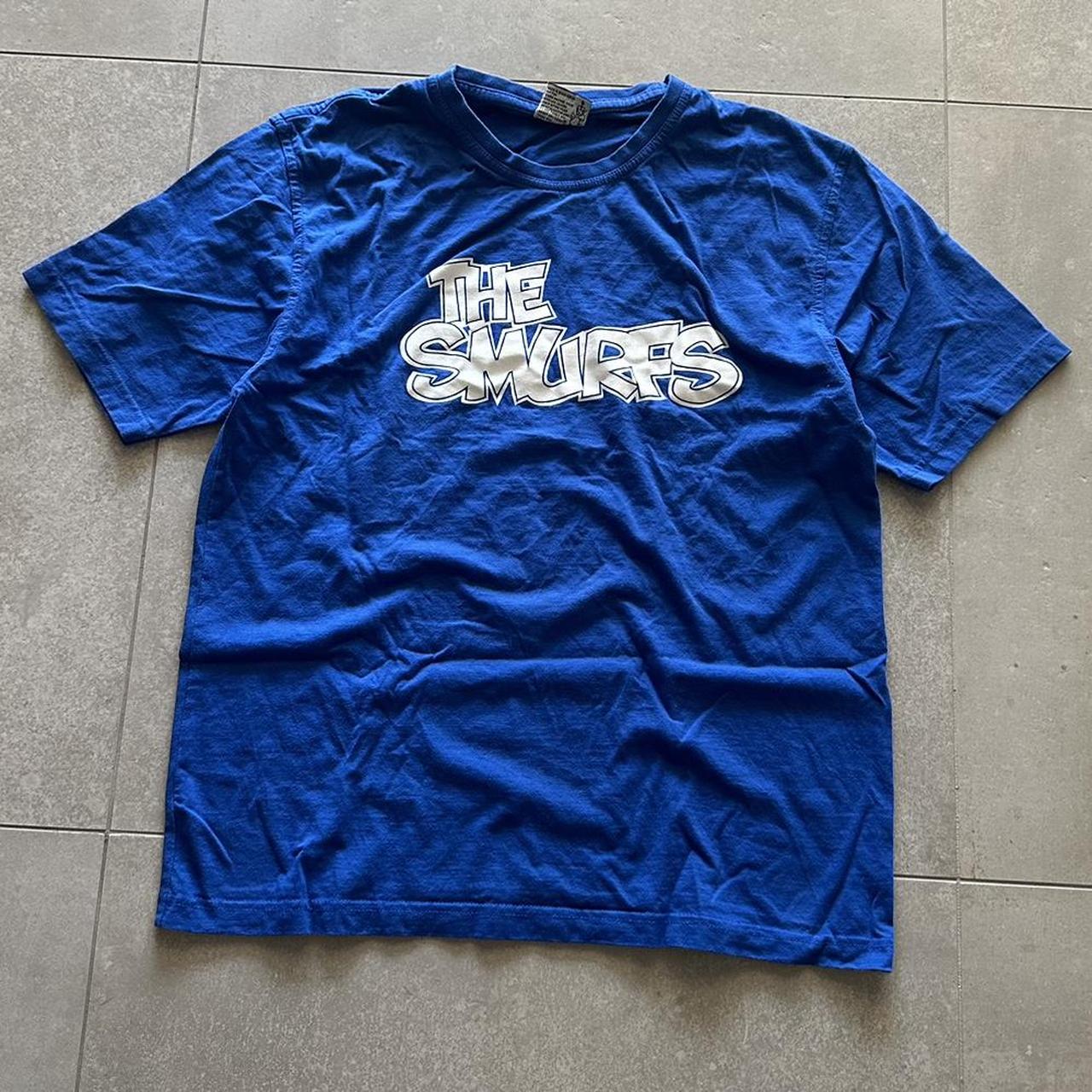 Y2K JB’s Wear “The Smurfs” blue and white T Size M... - Depop