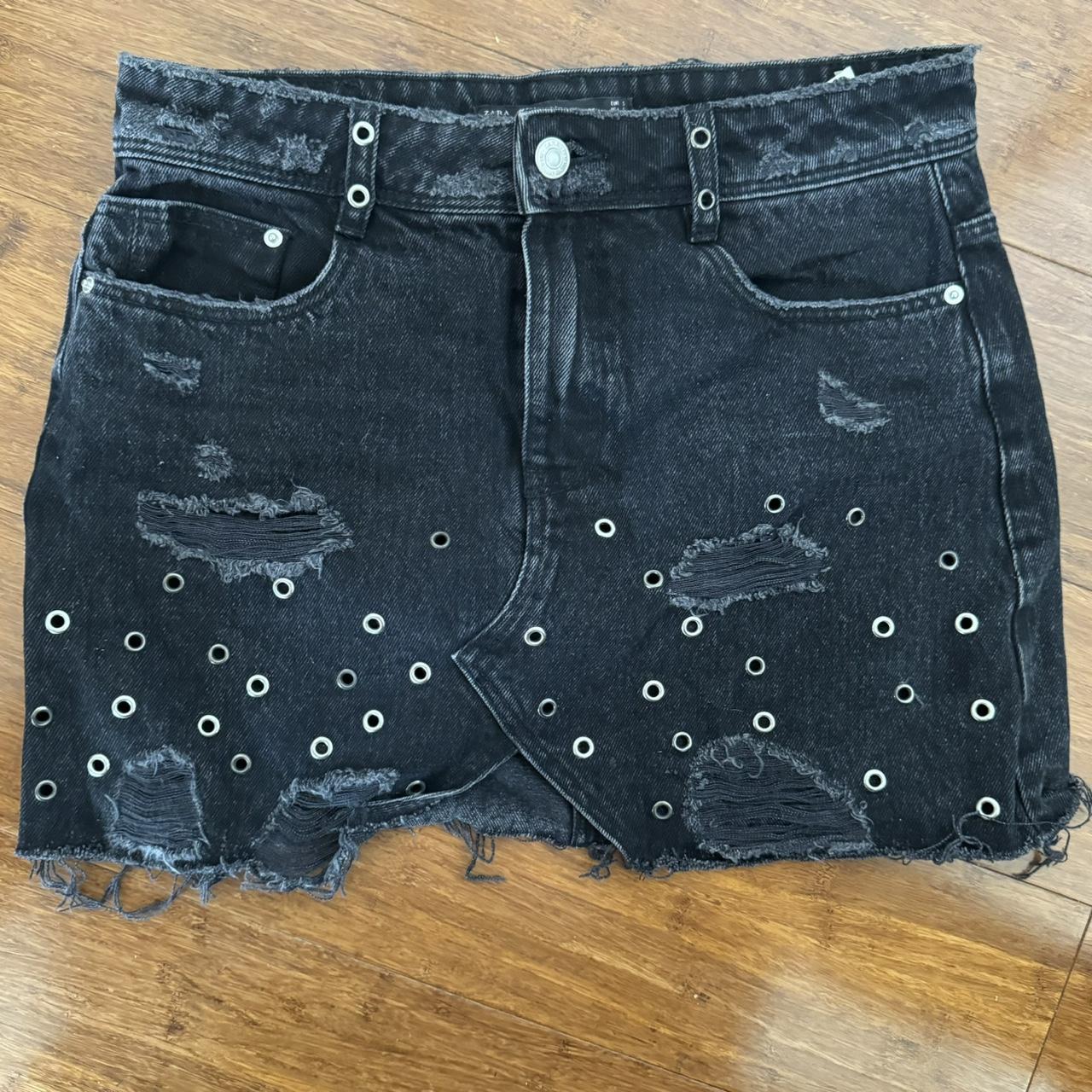 ZARA TRF Denim Skirt with eyelets Size Small - Depop