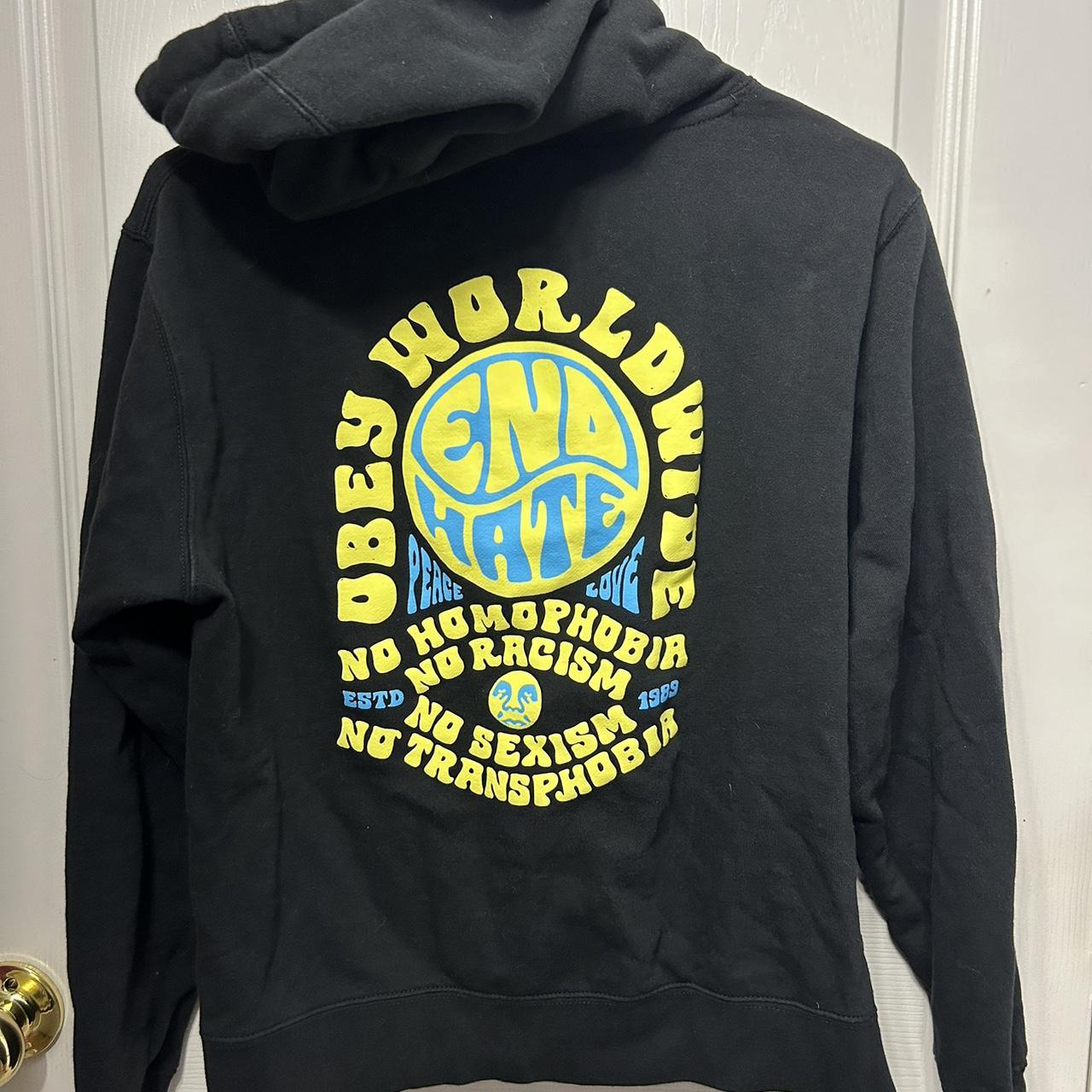 Obey end hate black hoodie sale