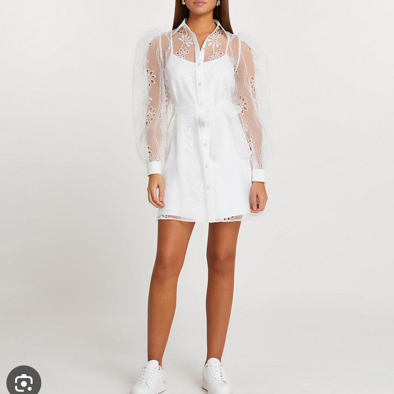 River island white organza embroidered Depop