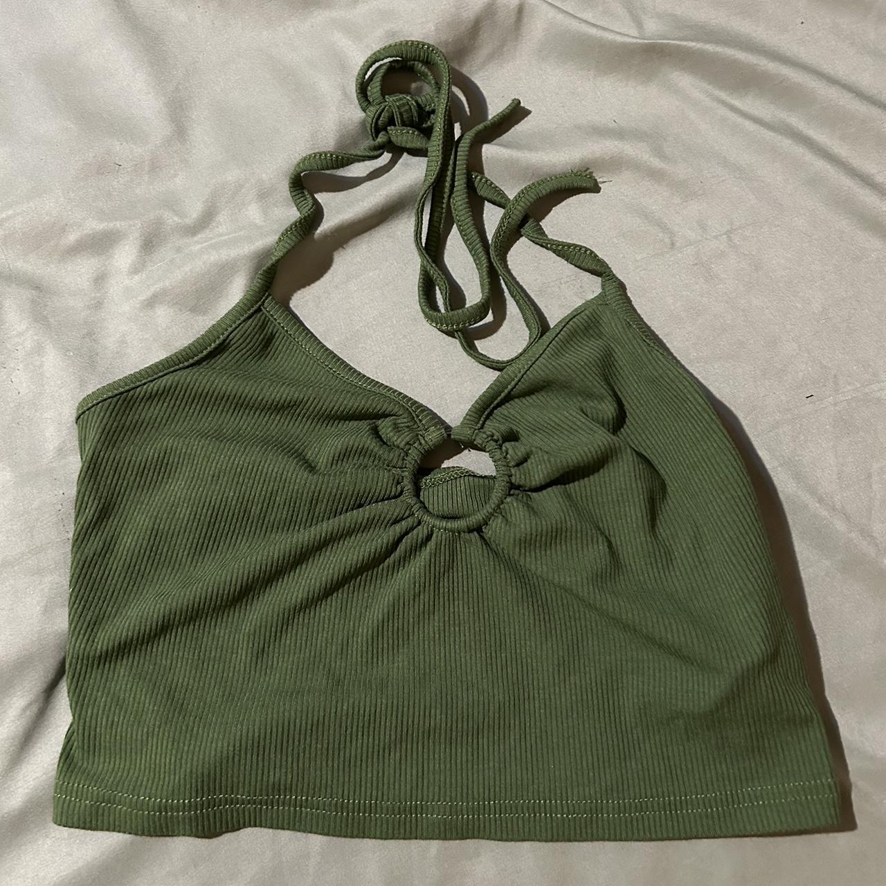 Olive Green Halter Crop Top From Shein Size Xs Depop