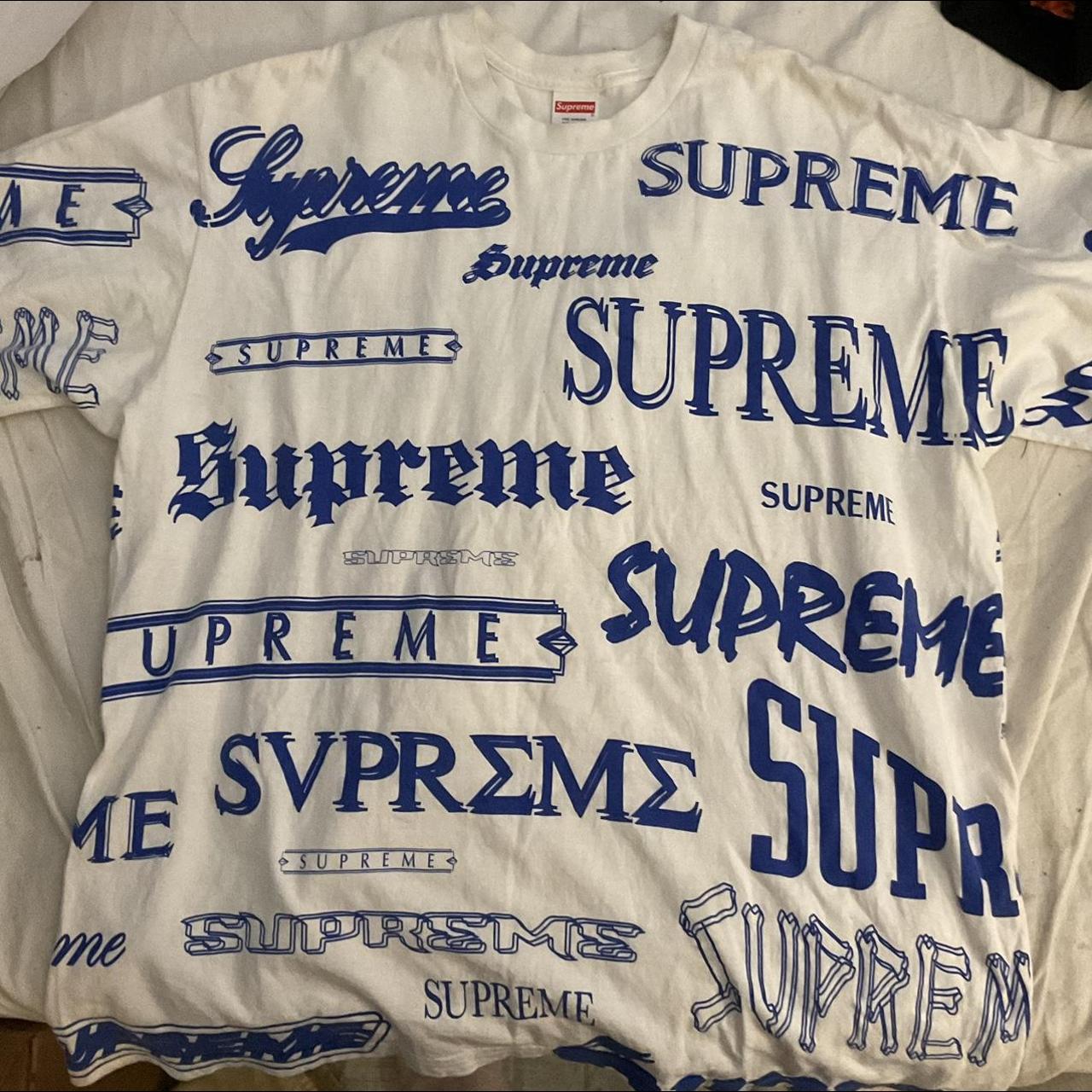 Supreme, Shirts, Supreme Multi Logo Blue And White Tee