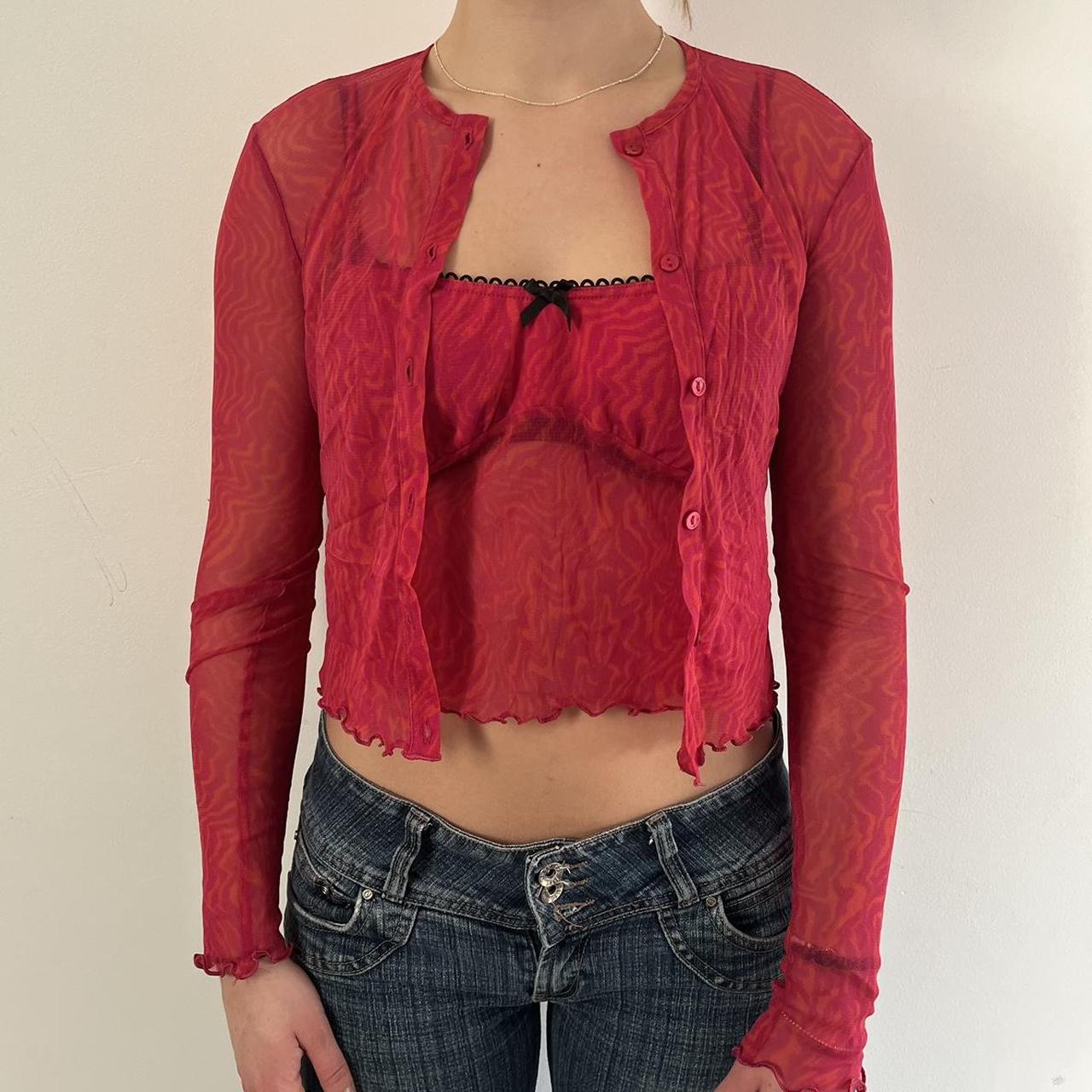 pink and orange swirl sheer two piece top from urban... Depop