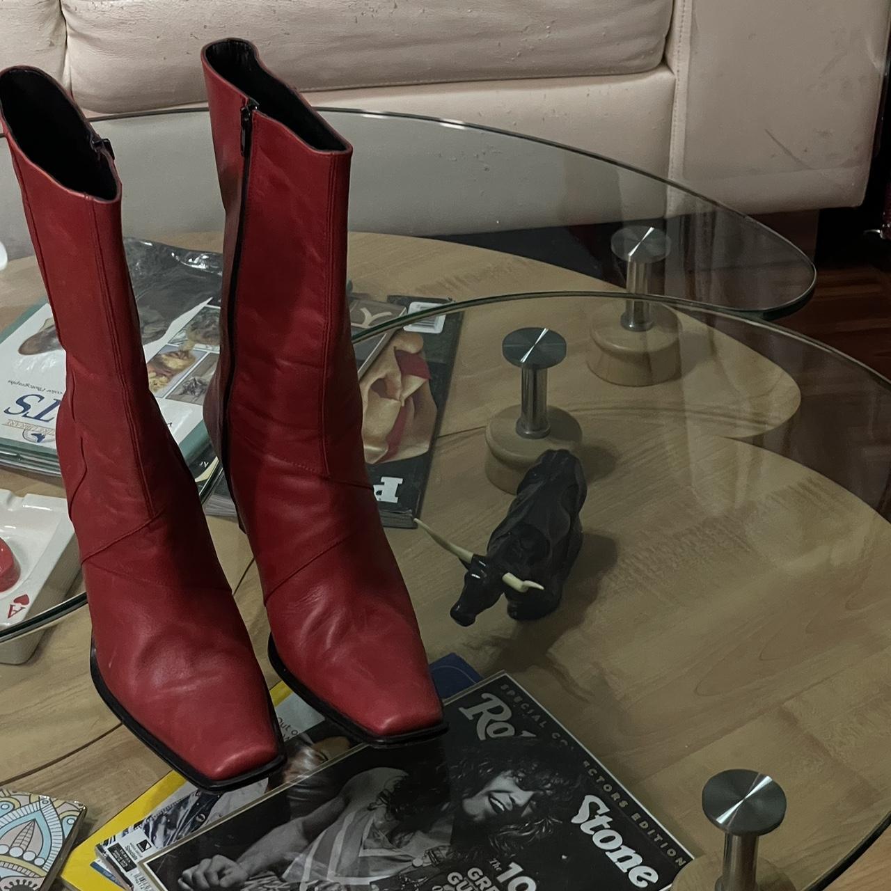 perfect vintage red leather mid calf red boots made... Depop