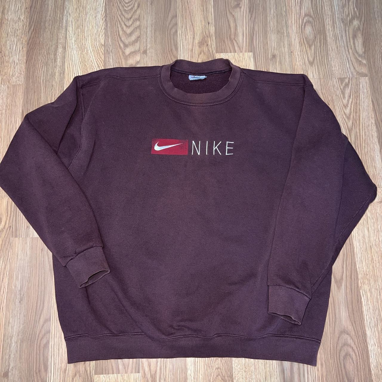 Vintage Nike Mocha Brown center logo sweatshirt sz... - Depop