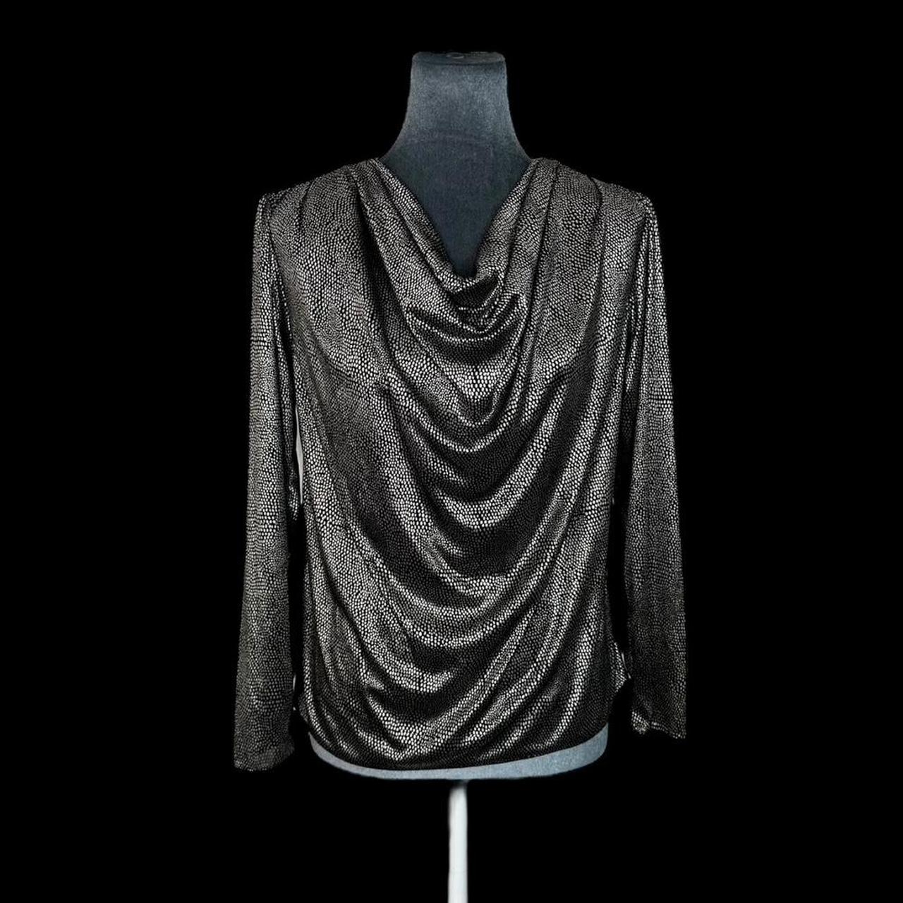 Vintage metallic draped cowl neck corporate goth... - Depop