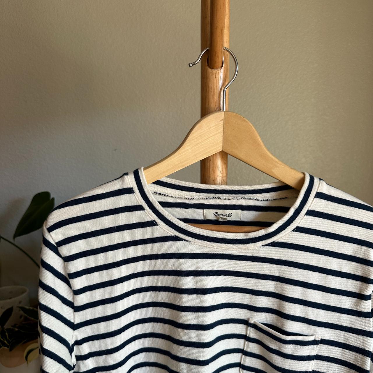 Women's Madewell Stripped Quarter Sleeve Size:... - Depop