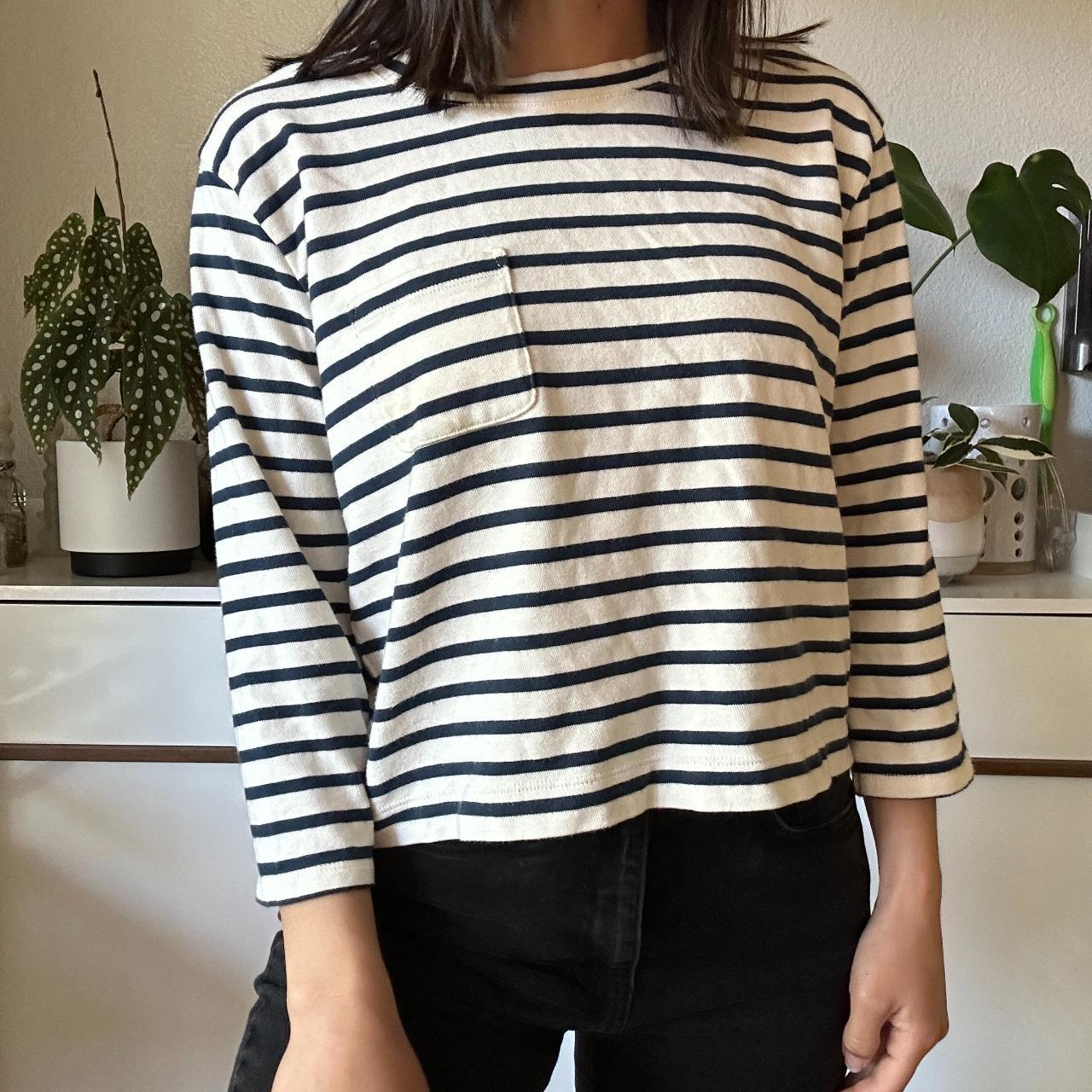 Women's Madewell Stripped Quarter Sleeve Size:... - Depop