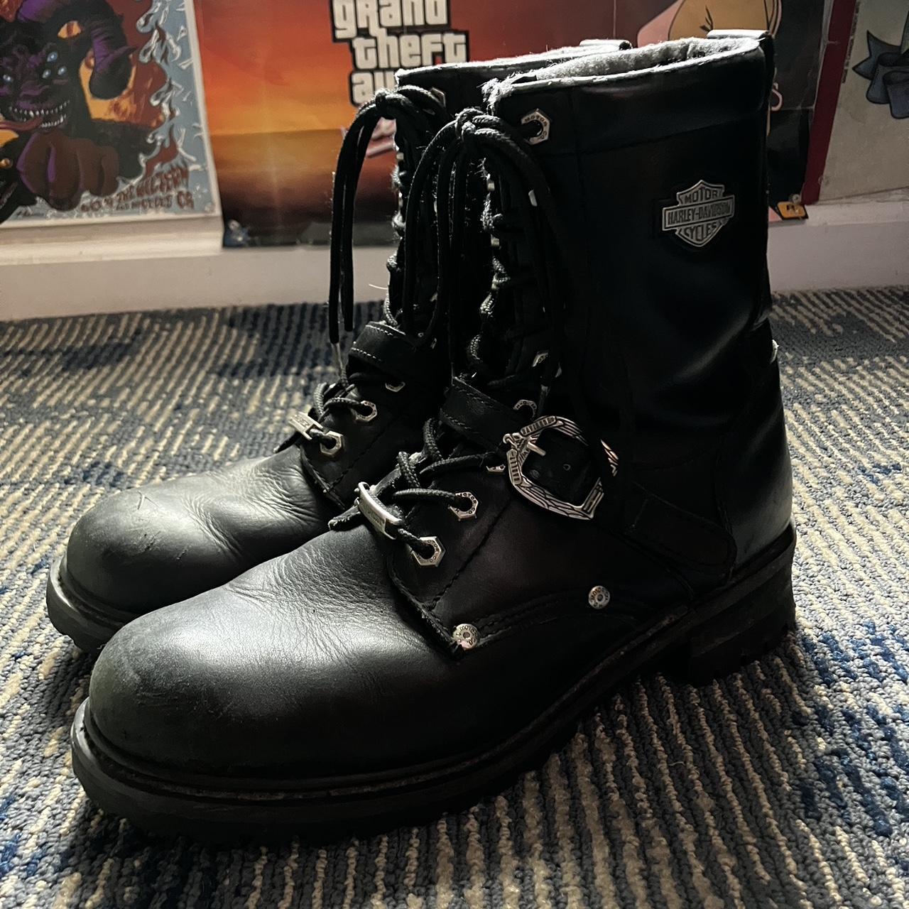 Harley Davidson Men's Black and Silver Boots | Depop