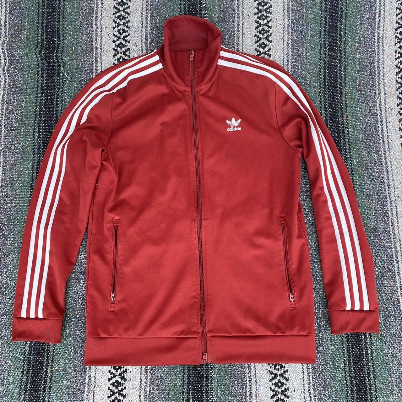 Adidas Men's Red and White Jacket | Depop