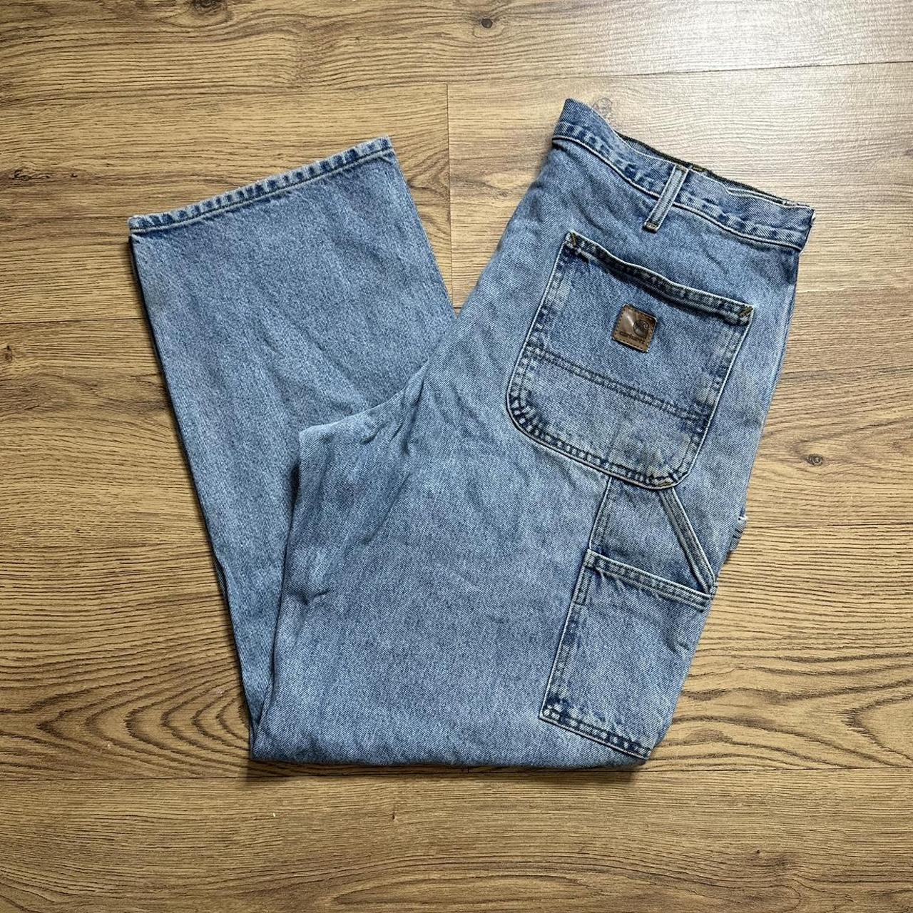 Carhartt Men's Blue and White Jeans | Depop